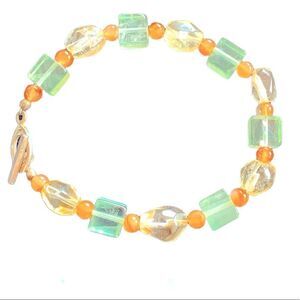 Vintage sterling silver agate Quartz semi precious stone bracelet 7.5” long